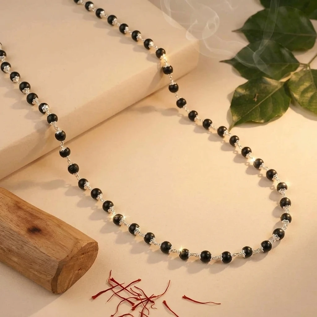 Silver Plated Eternal Karungali Mala - Natural Ebony Wood (Govt. Certified)